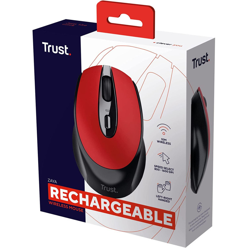 Mouse Wireless Ricaricabile Rosso Con Batteria Integrata 4 pulsanti USB-C  1600DPI 24019